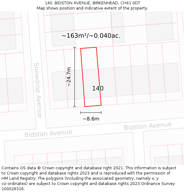 140, BIDSTON AVENUE, BIRKENHEAD, CH41 0DT: Plot and title map