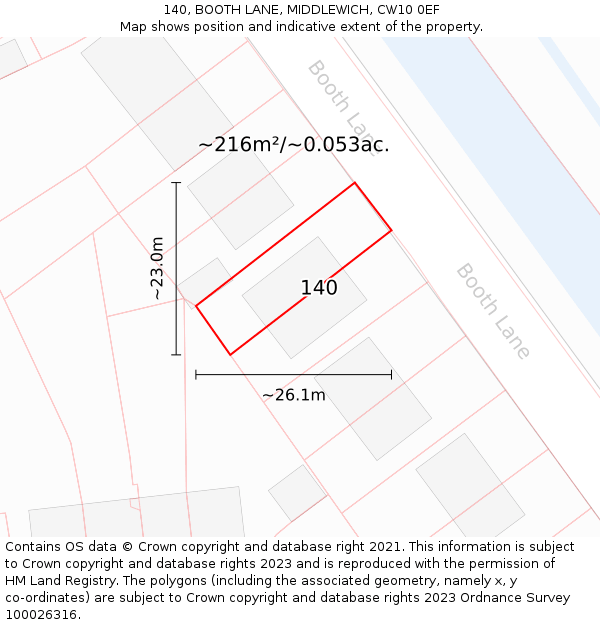 140, BOOTH LANE, MIDDLEWICH, CW10 0EF: Plot and title map
