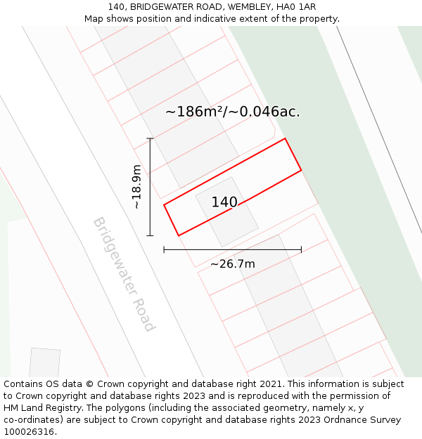 140, BRIDGEWATER ROAD, WEMBLEY, HA0 1AR: Plot and title map