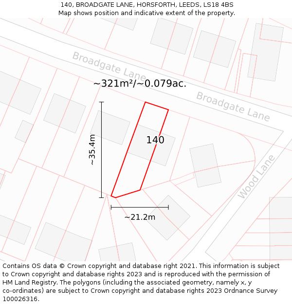 140, BROADGATE LANE, HORSFORTH, LEEDS, LS18 4BS: Plot and title map