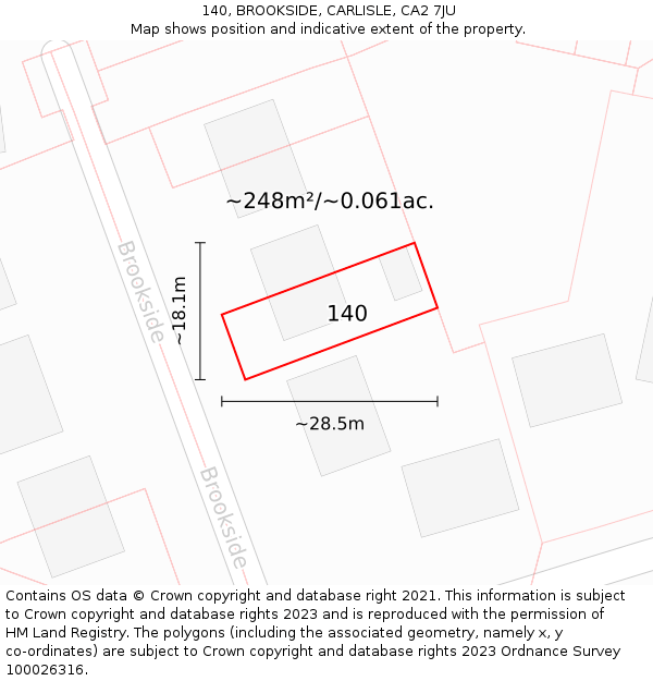 140, BROOKSIDE, CARLISLE, CA2 7JU: Plot and title map