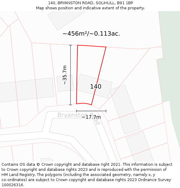 140, BRYANSTON ROAD, SOLIHULL, B91 1BP: Plot and title map