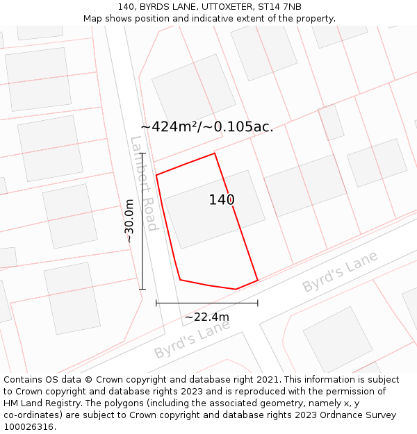 140, BYRDS LANE, UTTOXETER, ST14 7NB: Plot and title map
