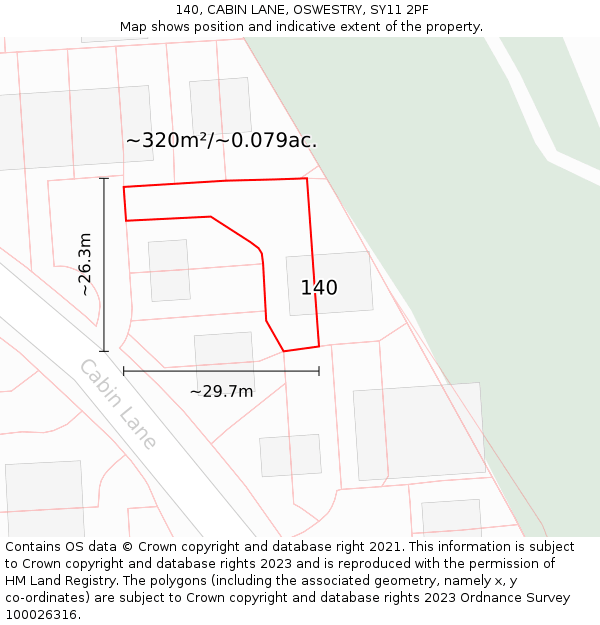 140, CABIN LANE, OSWESTRY, SY11 2PF: Plot and title map