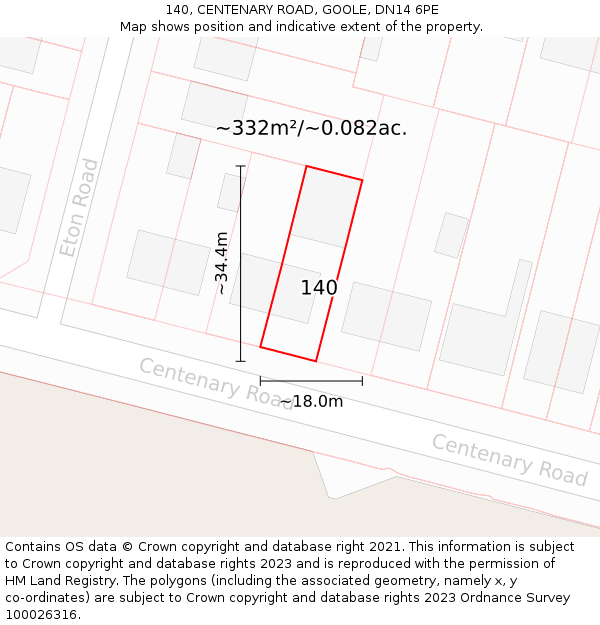 140, CENTENARY ROAD, GOOLE, DN14 6PE: Plot and title map