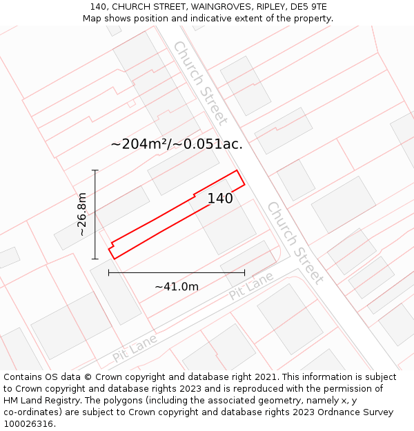 140, CHURCH STREET, WAINGROVES, RIPLEY, DE5 9TE: Plot and title map