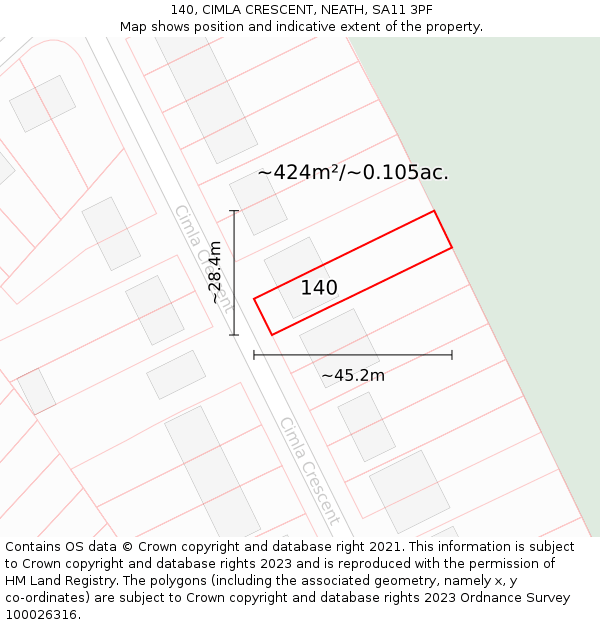 140, CIMLA CRESCENT, NEATH, SA11 3PF: Plot and title map