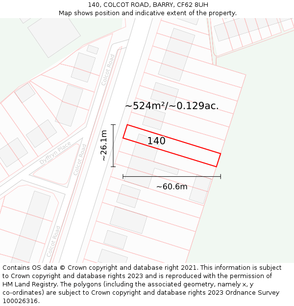 140, COLCOT ROAD, BARRY, CF62 8UH: Plot and title map