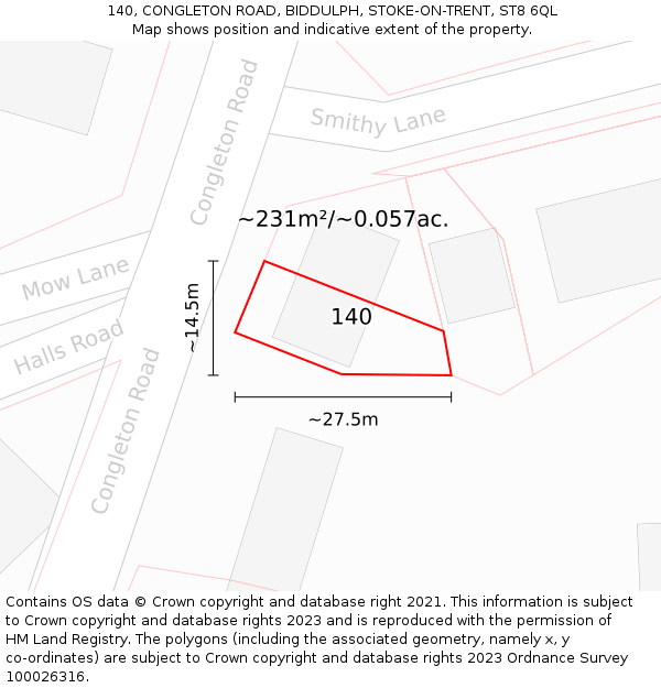 140, CONGLETON ROAD, BIDDULPH, STOKE-ON-TRENT, ST8 6QL: Plot and title map