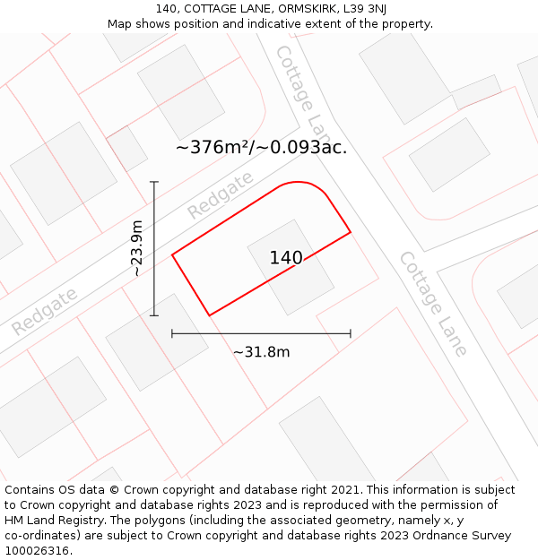 140, COTTAGE LANE, ORMSKIRK, L39 3NJ: Plot and title map