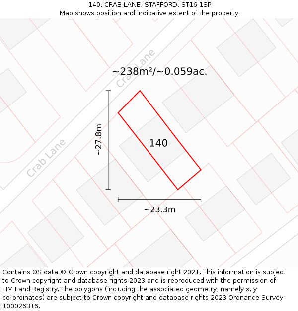 140, CRAB LANE, STAFFORD, ST16 1SP: Plot and title map
