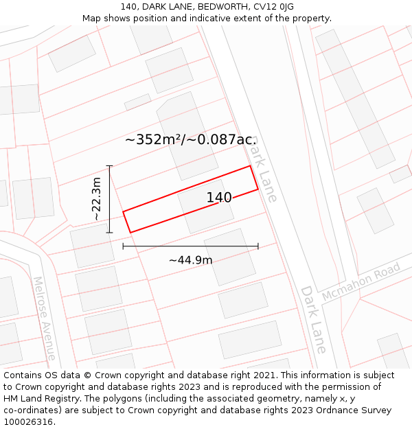 140, DARK LANE, BEDWORTH, CV12 0JG: Plot and title map