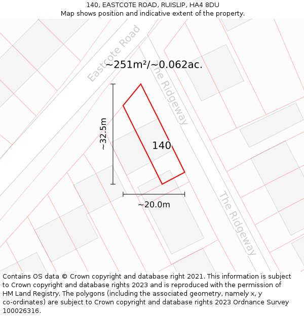 140, EASTCOTE ROAD, RUISLIP, HA4 8DU: Plot and title map