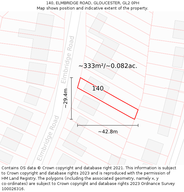 140, ELMBRIDGE ROAD, GLOUCESTER, GL2 0PH: Plot and title map