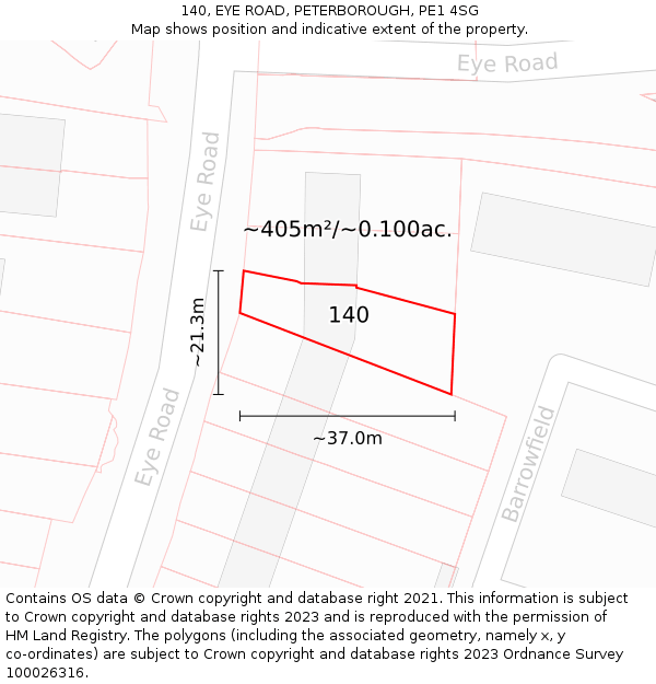 140, EYE ROAD, PETERBOROUGH, PE1 4SG: Plot and title map