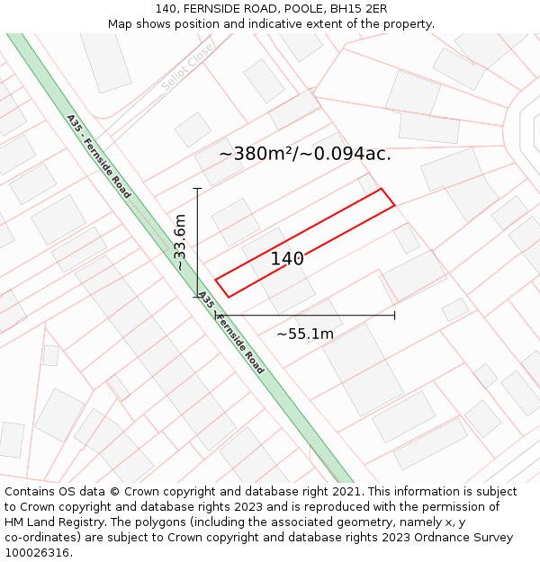 140, FERNSIDE ROAD, POOLE, BH15 2ER: Plot and title map