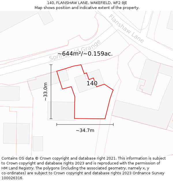 140, FLANSHAW LANE, WAKEFIELD, WF2 9JE: Plot and title map