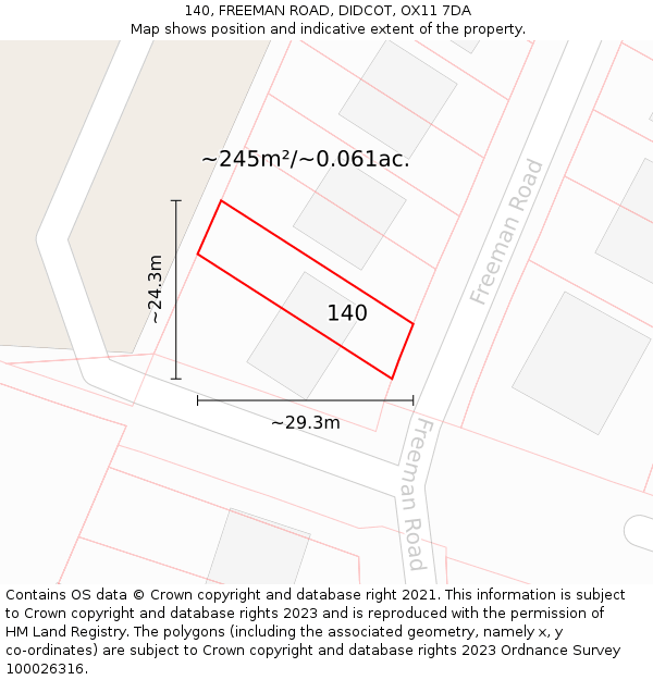 140, FREEMAN ROAD, DIDCOT, OX11 7DA: Plot and title map