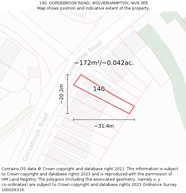 140, GORSEBROOK ROAD, WOLVERHAMPTON, WV6 0PE: Plot and title map