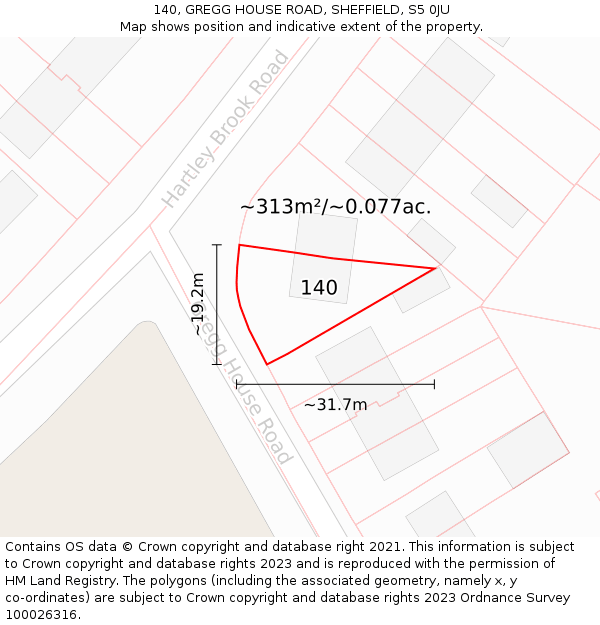 140, GREGG HOUSE ROAD, SHEFFIELD, S5 0JU: Plot and title map