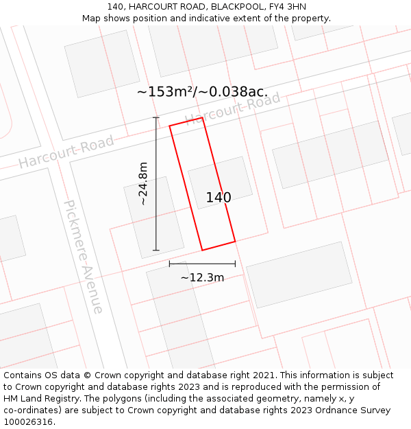 140, HARCOURT ROAD, BLACKPOOL, FY4 3HN: Plot and title map