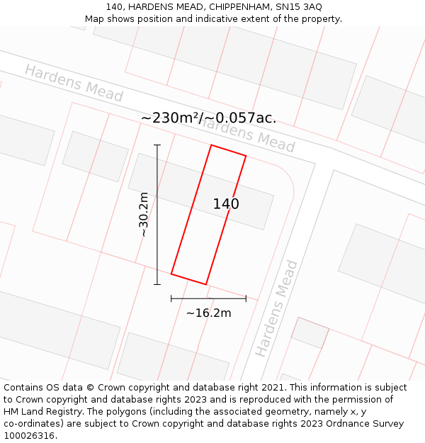 140, HARDENS MEAD, CHIPPENHAM, SN15 3AQ: Plot and title map