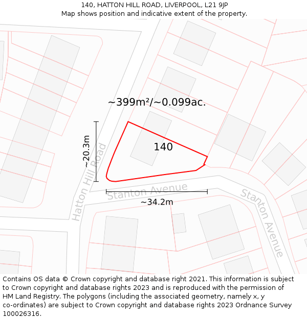 140, HATTON HILL ROAD, LIVERPOOL, L21 9JP: Plot and title map