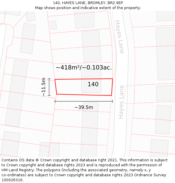 140, HAYES LANE, BROMLEY, BR2 9EP: Plot and title map