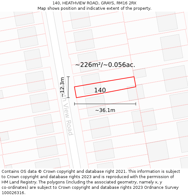 140, HEATHVIEW ROAD, GRAYS, RM16 2RX: Plot and title map