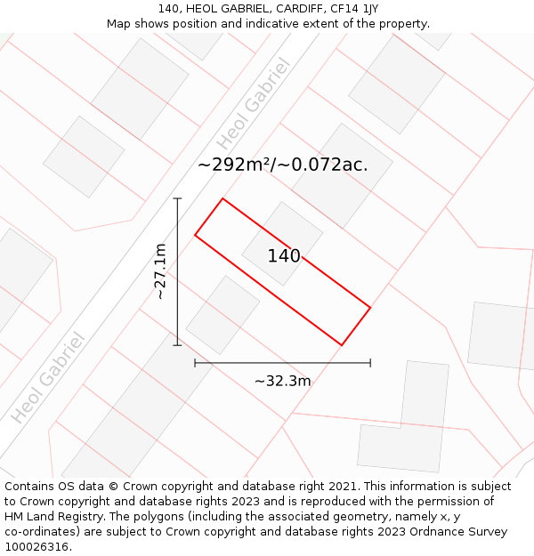 140, HEOL GABRIEL, CARDIFF, CF14 1JY: Plot and title map