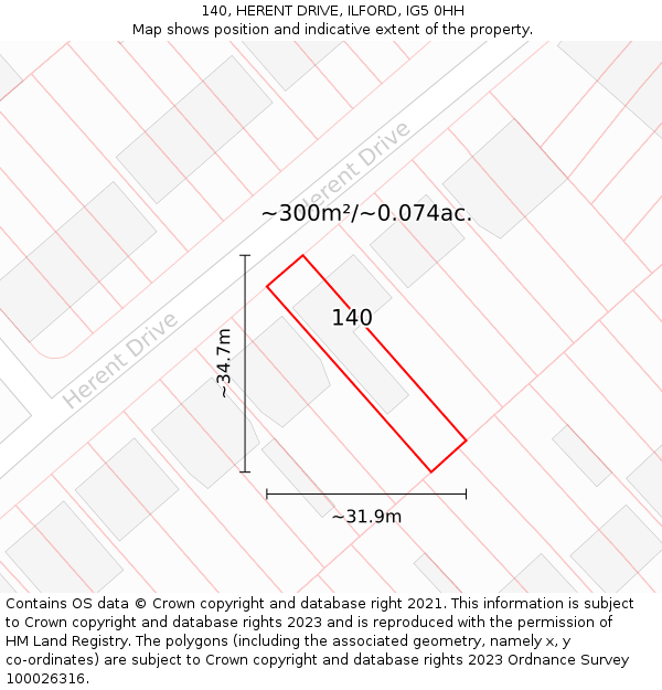 140, HERENT DRIVE, ILFORD, IG5 0HH: Plot and title map