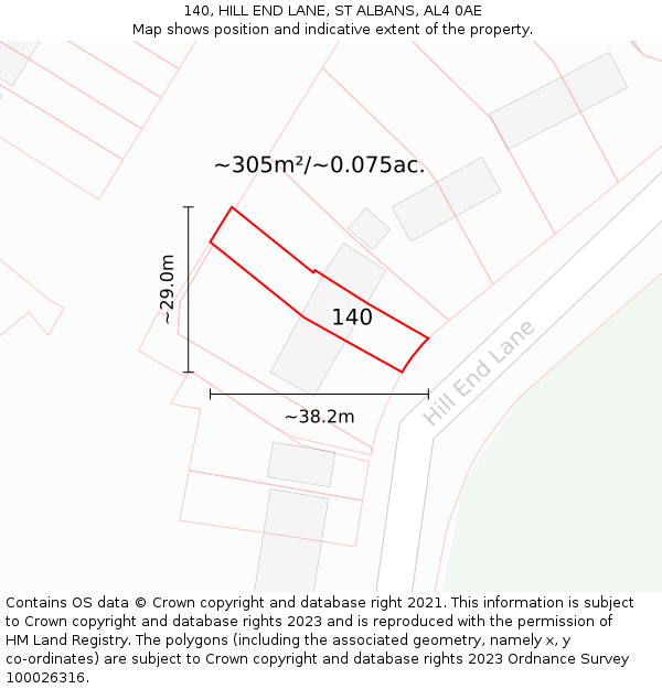 140, HILL END LANE, ST ALBANS, AL4 0AE: Plot and title map