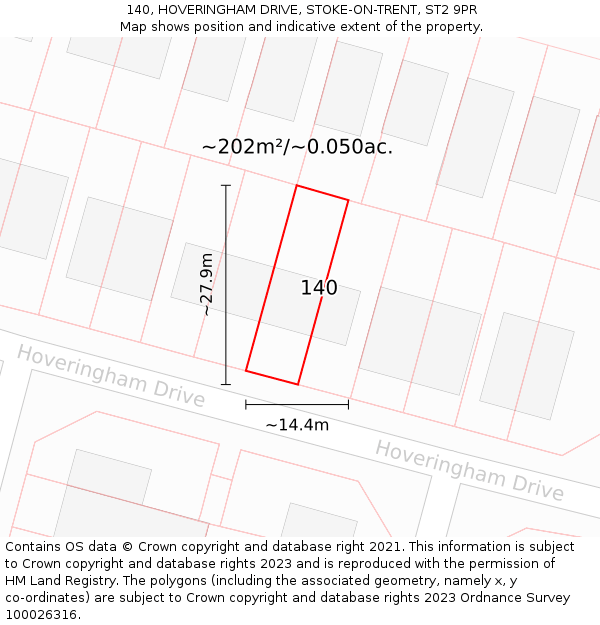 140, HOVERINGHAM DRIVE, STOKE-ON-TRENT, ST2 9PR: Plot and title map