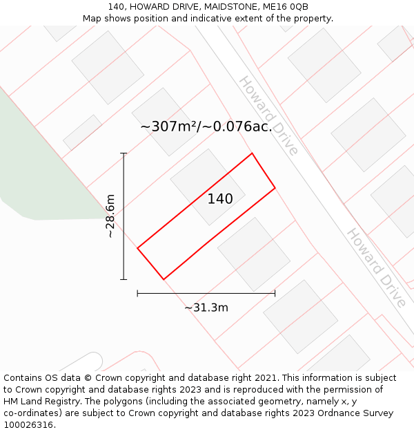 140, HOWARD DRIVE, MAIDSTONE, ME16 0QB: Plot and title map