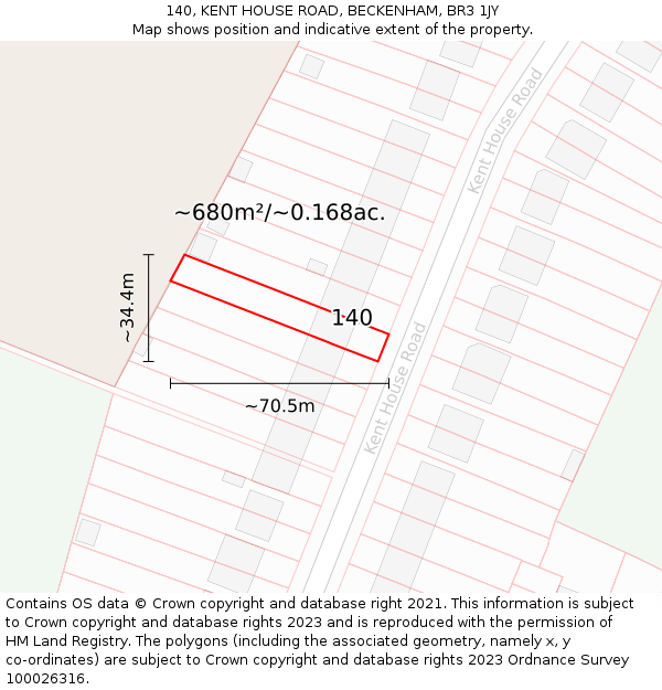 140, KENT HOUSE ROAD, BECKENHAM, BR3 1JY: Plot and title map