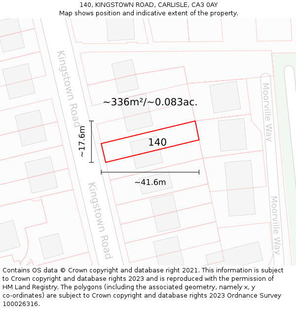 140, KINGSTOWN ROAD, CARLISLE, CA3 0AY: Plot and title map