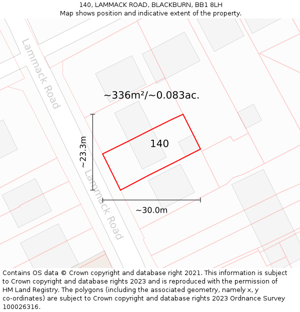 140, LAMMACK ROAD, BLACKBURN, BB1 8LH: Plot and title map