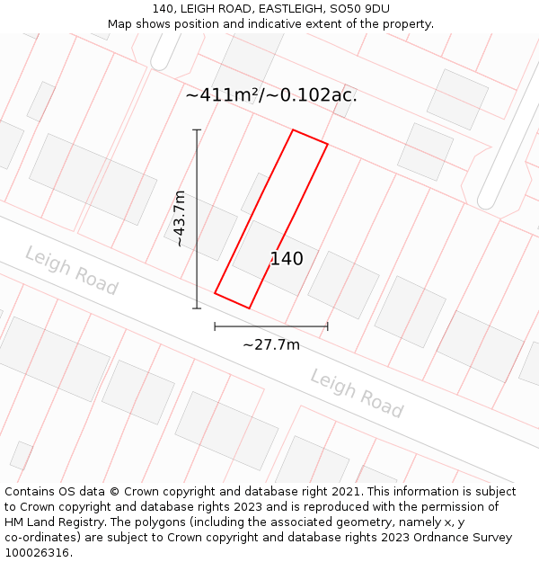 140, LEIGH ROAD, EASTLEIGH, SO50 9DU: Plot and title map