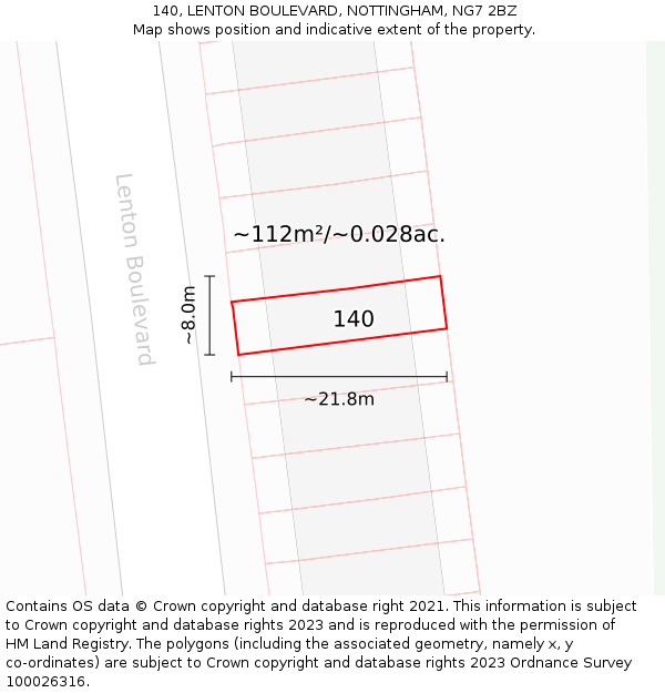 140, LENTON BOULEVARD, NOTTINGHAM, NG7 2BZ: Plot and title map