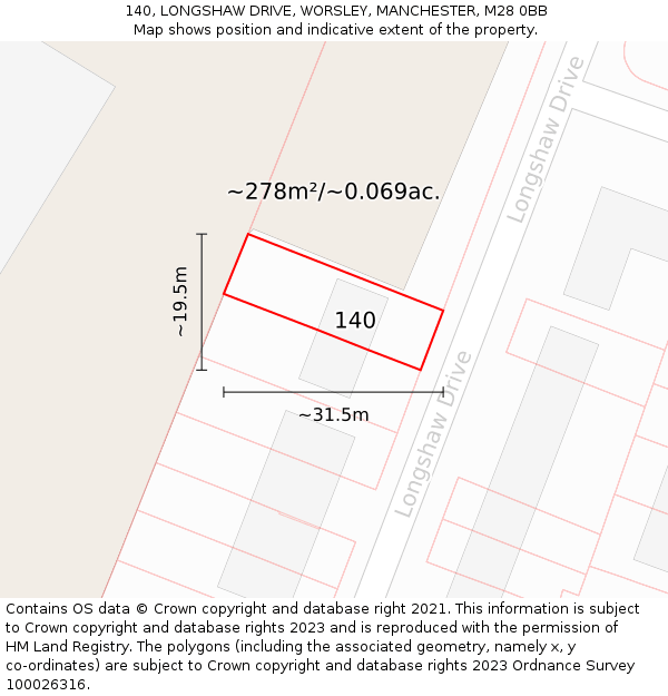 140, LONGSHAW DRIVE, WORSLEY, MANCHESTER, M28 0BB: Plot and title map