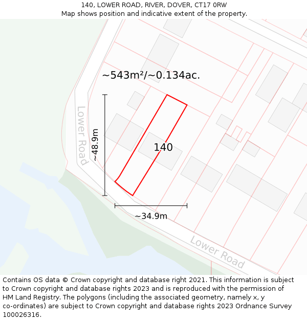 140, LOWER ROAD, RIVER, DOVER, CT17 0RW: Plot and title map