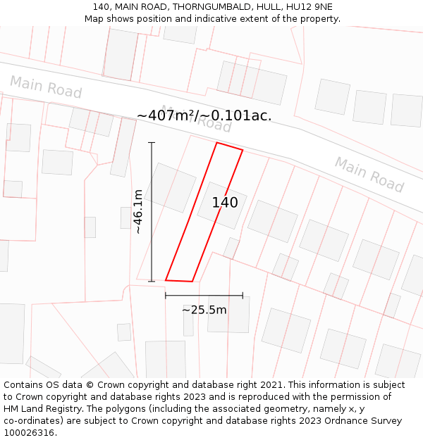 140, MAIN ROAD, THORNGUMBALD, HULL, HU12 9NE: Plot and title map
