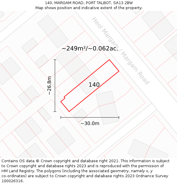 140, MARGAM ROAD, PORT TALBOT, SA13 2BW: Plot and title map