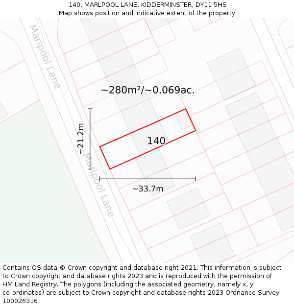 140, MARLPOOL LANE, KIDDERMINSTER, DY11 5HS: Plot and title map