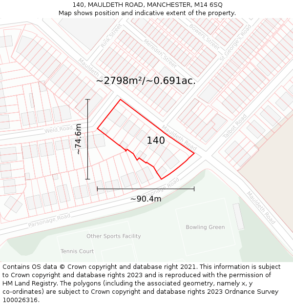 140, MAULDETH ROAD, MANCHESTER, M14 6SQ: Plot and title map