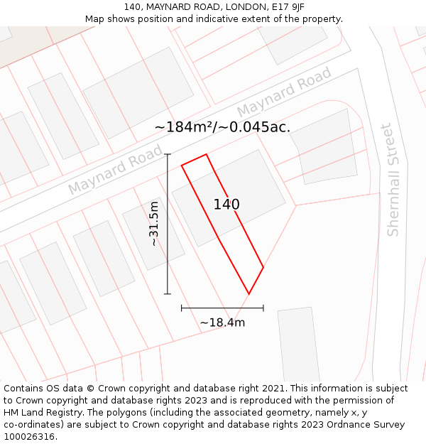 140, MAYNARD ROAD, LONDON, E17 9JF: Plot and title map