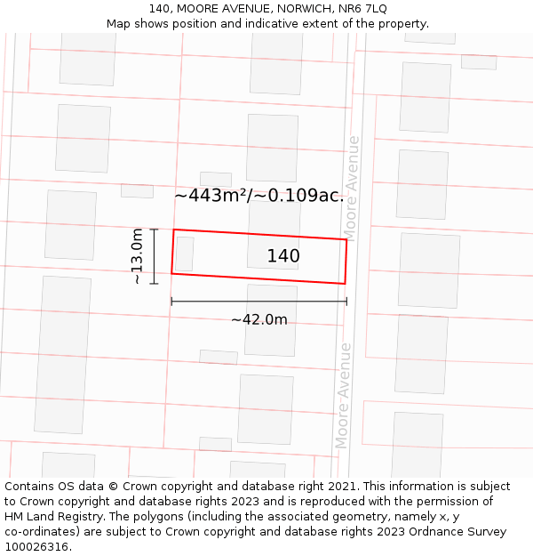 140, MOORE AVENUE, NORWICH, NR6 7LQ: Plot and title map