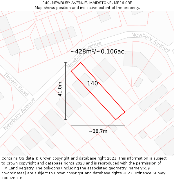 140, NEWBURY AVENUE, MAIDSTONE, ME16 0RE: Plot and title map