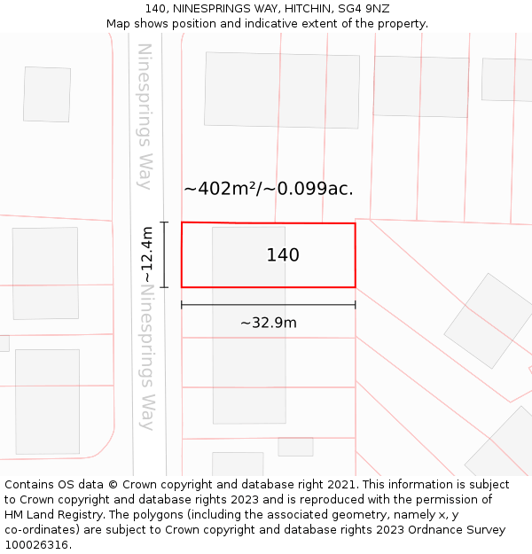 140, NINESPRINGS WAY, HITCHIN, SG4 9NZ: Plot and title map