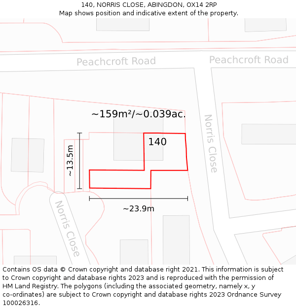 140, NORRIS CLOSE, ABINGDON, OX14 2RP: Plot and title map